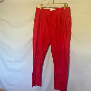 Virna Dro Womens Red Pleated Cotton Pants Made in Italy Size M